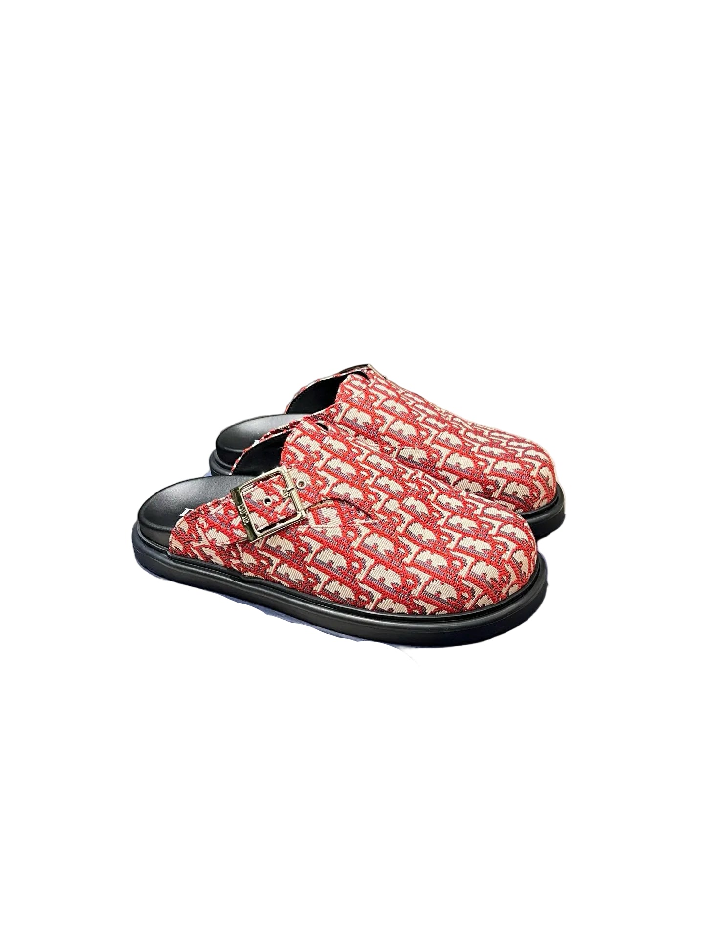 Oblique-Pattern Shearling Slip-On Mules red